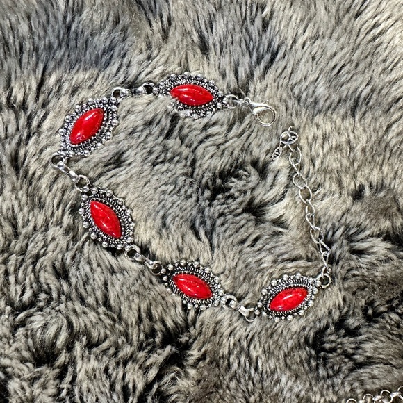 Red Stone Necklace, Bracelet, Earrings and Ring from Algeria Set - Picture 6 of 8